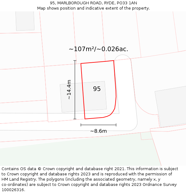 95, MARLBOROUGH ROAD, RYDE, PO33 1AN: Plot and title map