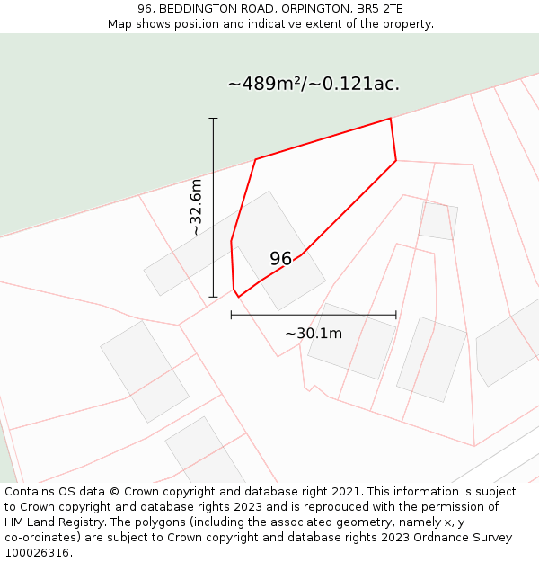 96, BEDDINGTON ROAD, ORPINGTON, BR5 2TE: Plot and title map
