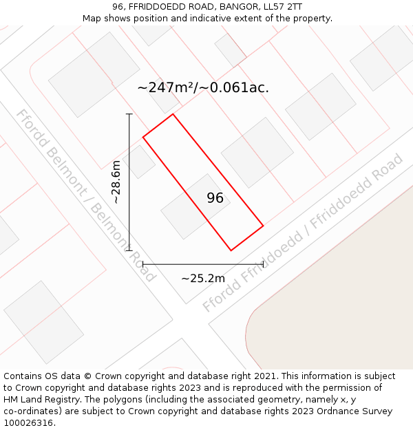 96, FFRIDDOEDD ROAD, BANGOR, LL57 2TT: Plot and title map