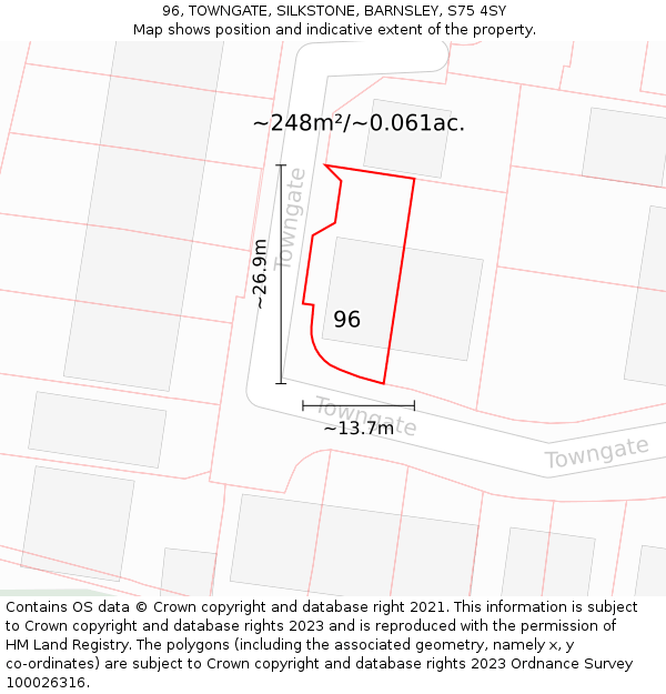 96, TOWNGATE, SILKSTONE, BARNSLEY, S75 4SY: Plot and title map