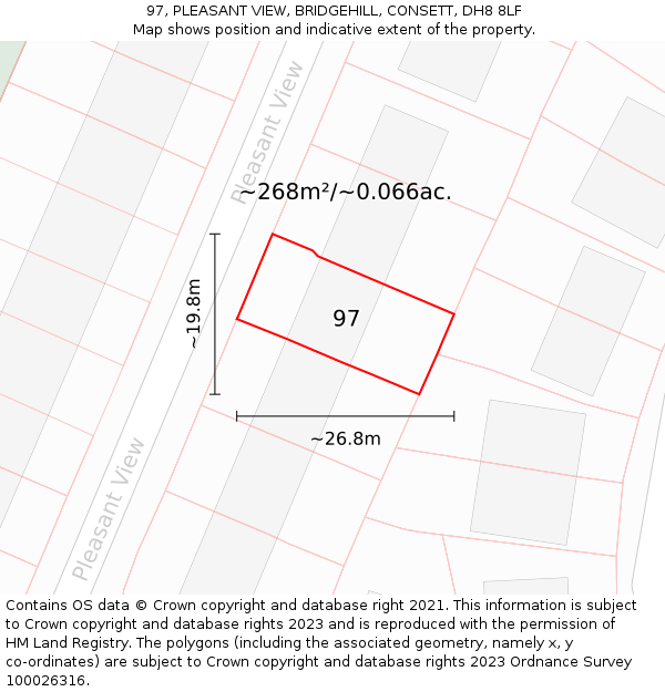 97, PLEASANT VIEW, BRIDGEHILL, CONSETT, DH8 8LF: Plot and title map