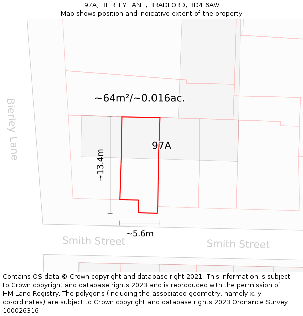97A, BIERLEY LANE, BRADFORD, BD4 6AW: Plot and title map