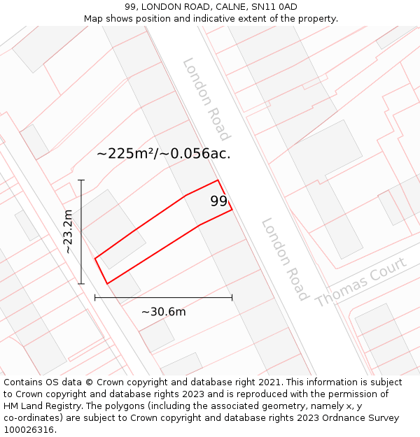 99, LONDON ROAD, CALNE, SN11 0AD: Plot and title map
