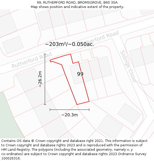 99, RUTHERFORD ROAD, BROMSGROVE, B60 3SA: Plot and title map