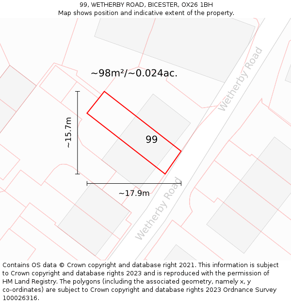 99, WETHERBY ROAD, BICESTER, OX26 1BH: Plot and title map