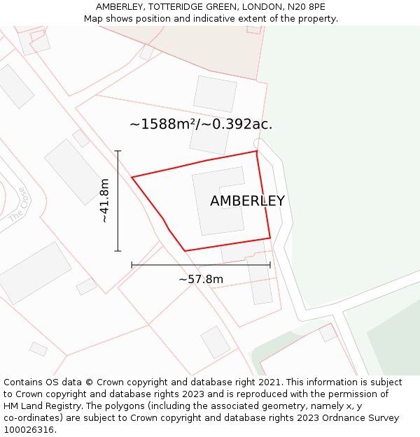 AMBERLEY, TOTTERIDGE GREEN, LONDON, N20 8PE: Plot and title map