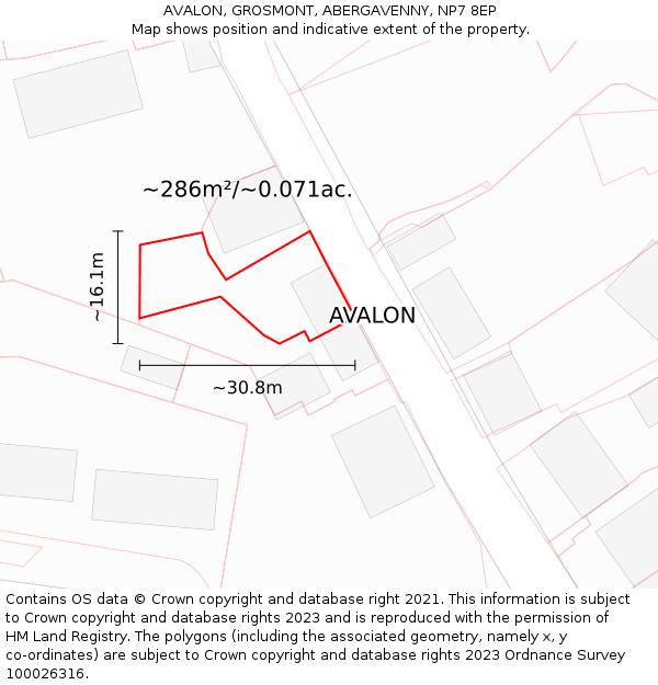 AVALON, GROSMONT, ABERGAVENNY, NP7 8EP: Plot and title map