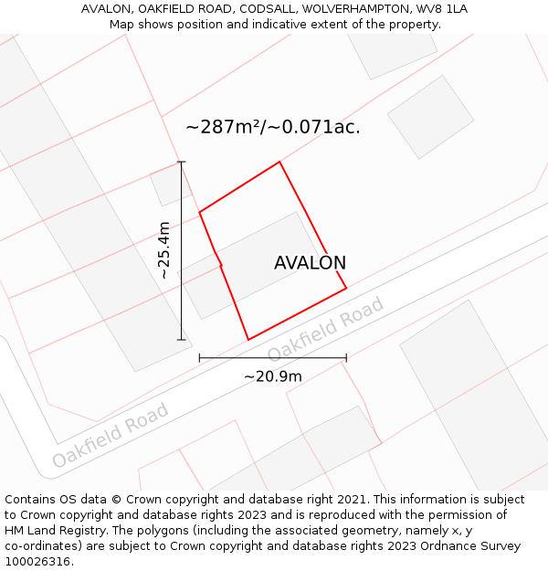 AVALON, OAKFIELD ROAD, CODSALL, WOLVERHAMPTON, WV8 1LA: Plot and title map