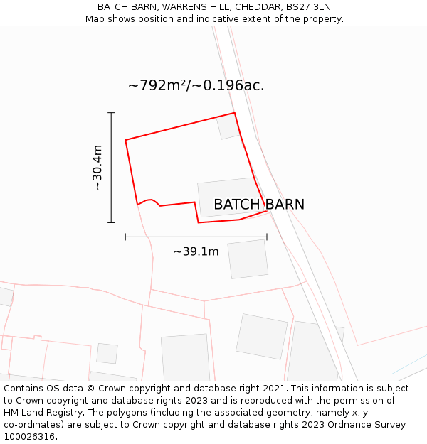 BATCH BARN, WARRENS HILL, CHEDDAR, BS27 3LN: Plot and title map