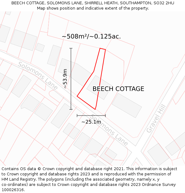 BEECH COTTAGE, SOLOMONS LANE, SHIRRELL HEATH, SOUTHAMPTON, SO32 2HU: Plot and title map