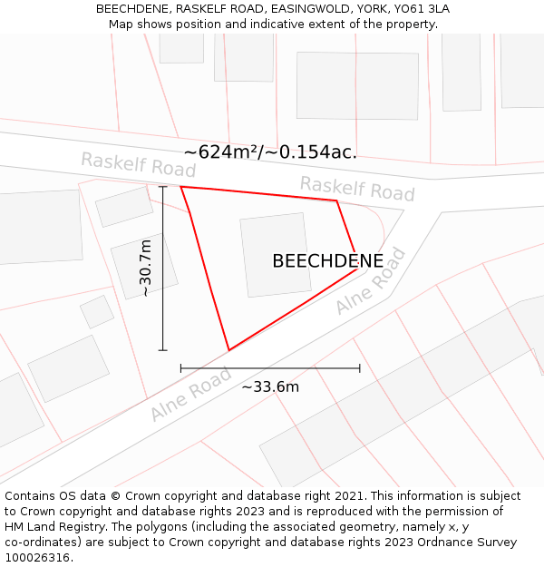 BEECHDENE, RASKELF ROAD, EASINGWOLD, YORK, YO61 3LA: Plot and title map