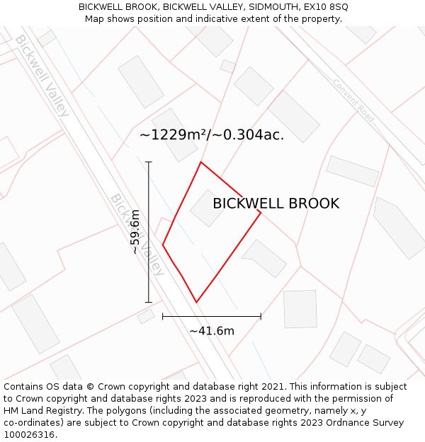 BICKWELL BROOK, BICKWELL VALLEY, SIDMOUTH, EX10 8SQ: Plot and title map