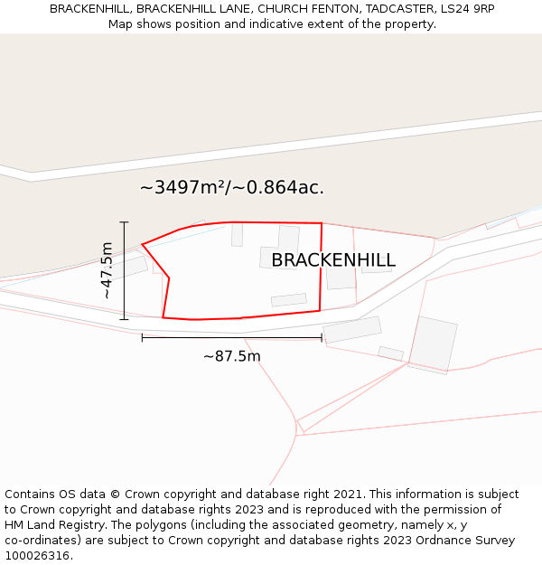 BRACKENHILL, BRACKENHILL LANE, CHURCH FENTON, TADCASTER, LS24 9RP: Plot and title map