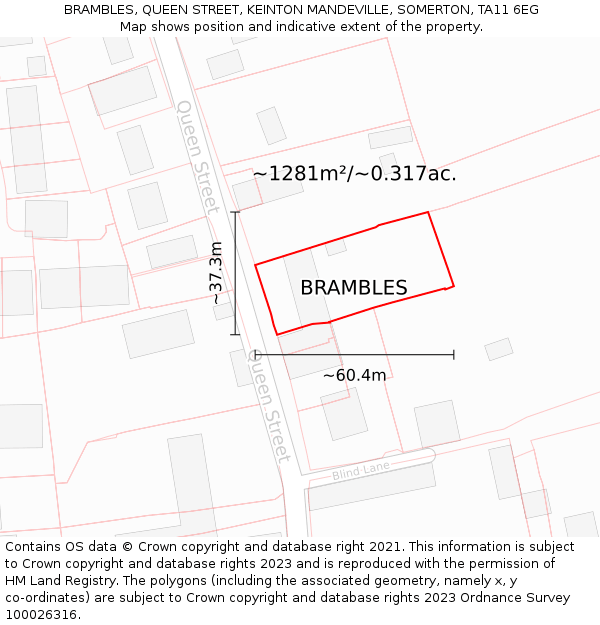 BRAMBLES, QUEEN STREET, KEINTON MANDEVILLE, SOMERTON, TA11 6EG: Plot and title map