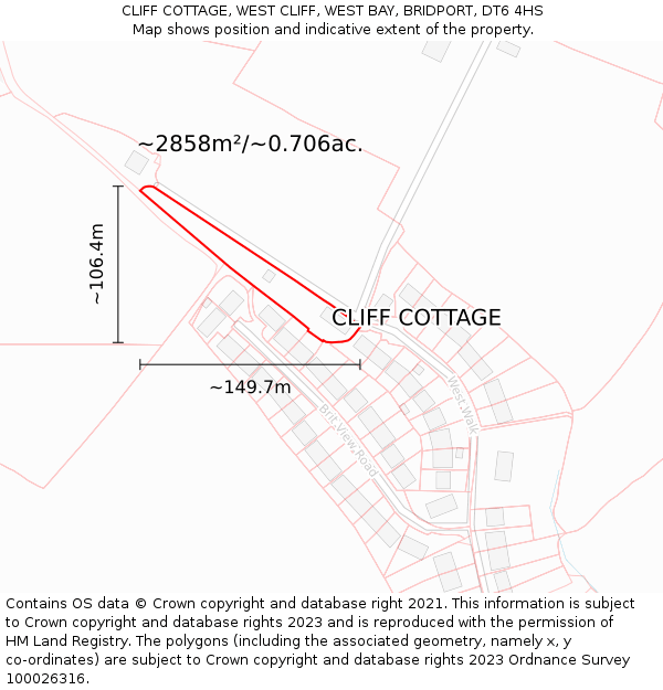 CLIFF COTTAGE, WEST CLIFF, WEST BAY, BRIDPORT, DT6 4HS: Plot and title map