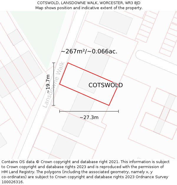 COTSWOLD, LANSDOWNE WALK, WORCESTER, WR3 8JD: Plot and title map
