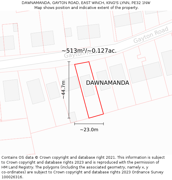 DAWNAMANDA, GAYTON ROAD, EAST WINCH, KING'S LYNN, PE32 1NW: Plot and title map