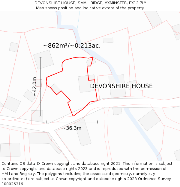 DEVONSHIRE HOUSE, SMALLRIDGE, AXMINSTER, EX13 7LY: Plot and title map