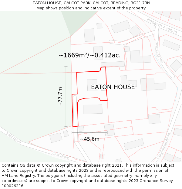 EATON HOUSE, CALCOT PARK, CALCOT, READING, RG31 7RN: Plot and title map