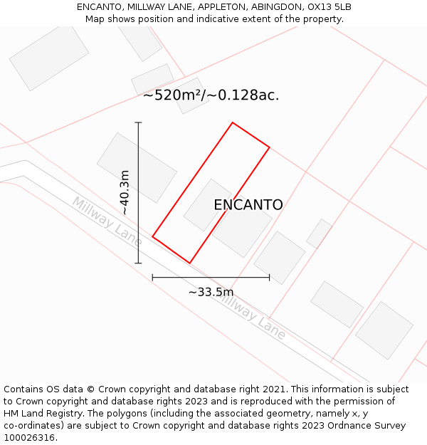 ENCANTO, MILLWAY LANE, APPLETON, ABINGDON, OX13 5LB: Plot and title map
