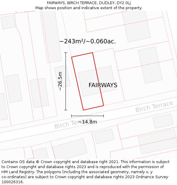 FAIRWAYS, BIRCH TERRACE, DUDLEY, DY2 0LJ: Plot and title map