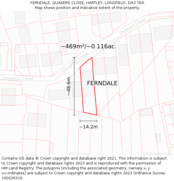 FERNDALE, QUAKERS CLOSE, HARTLEY, LONGFIELD, DA3 7EA: Plot and title map