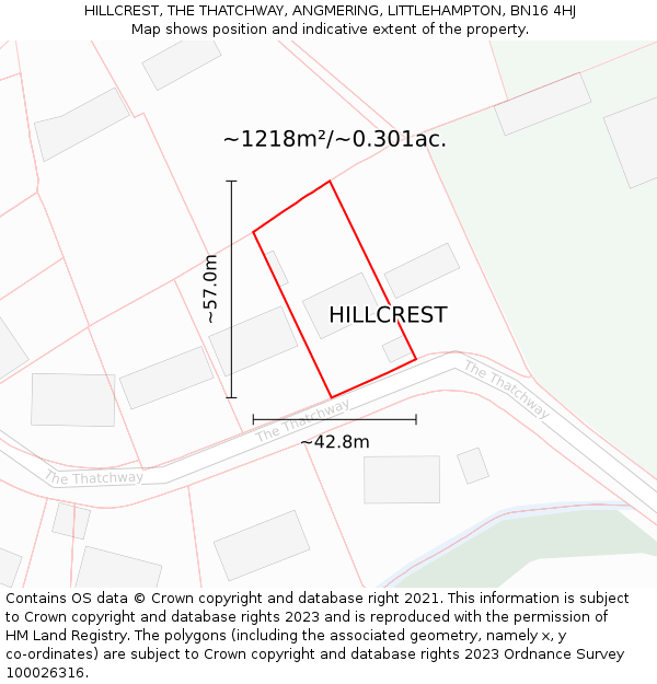 HILLCREST, THE THATCHWAY, ANGMERING, LITTLEHAMPTON, BN16 4HJ: Plot and title map