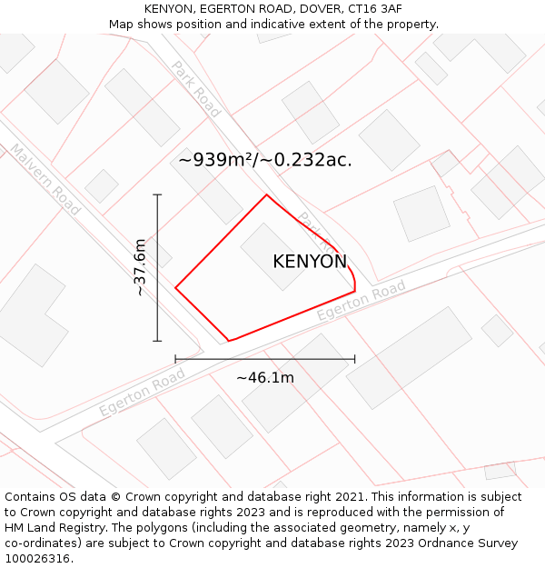 KENYON, EGERTON ROAD, DOVER, CT16 3AF: Plot and title map