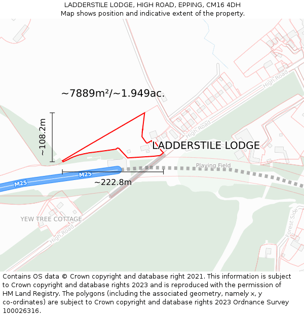 LADDERSTILE LODGE, HIGH ROAD, EPPING, CM16 4DH: Plot and title map