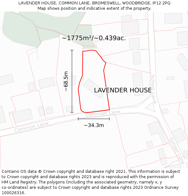 LAVENDER HOUSE, COMMON LANE, BROMESWELL, WOODBRIDGE, IP12 2PQ: Plot and title map