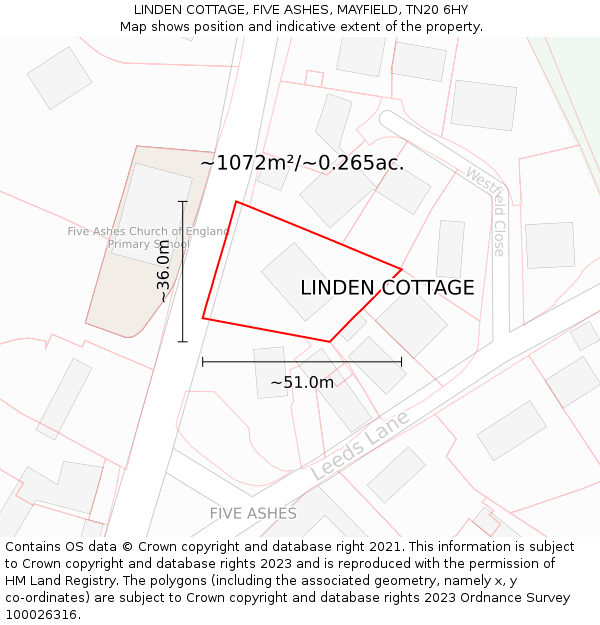 LINDEN COTTAGE, FIVE ASHES, MAYFIELD, TN20 6HY: Plot and title map