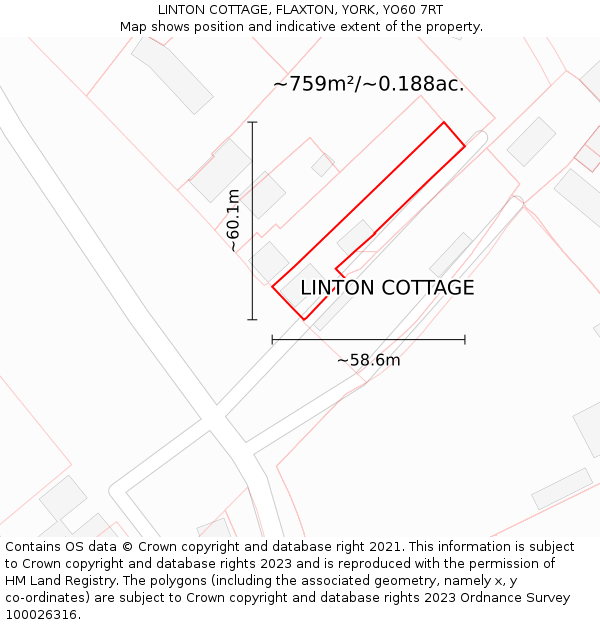 LINTON COTTAGE, FLAXTON, YORK, YO60 7RT: Plot and title map