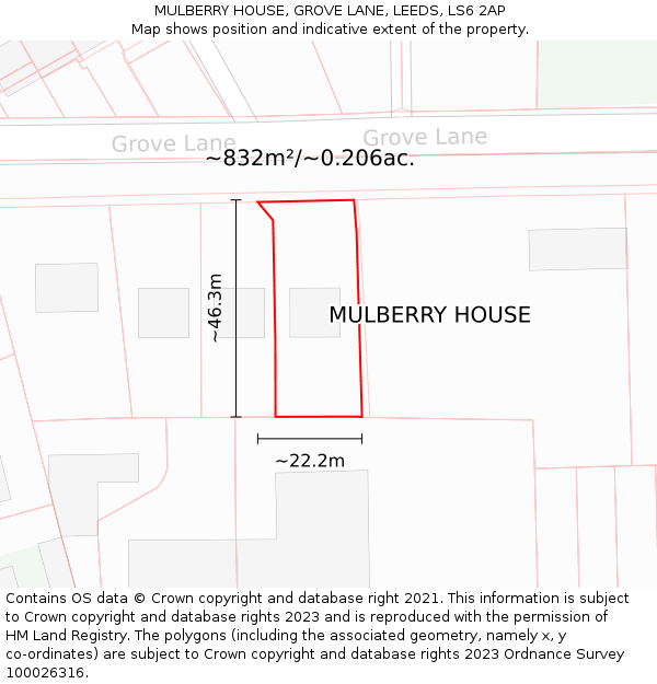 MULBERRY HOUSE, GROVE LANE, LEEDS, LS6 2AP: Plot and title map