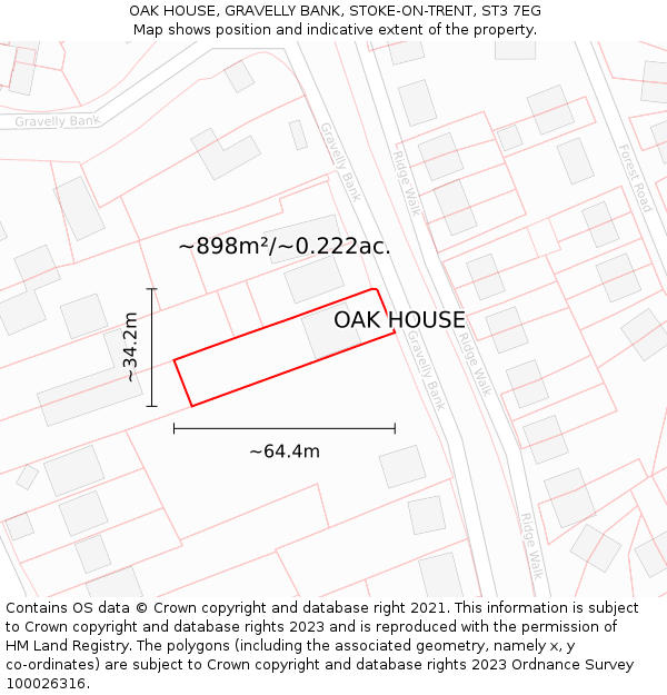OAK HOUSE, GRAVELLY BANK, STOKE-ON-TRENT, ST3 7EG: Plot and title map