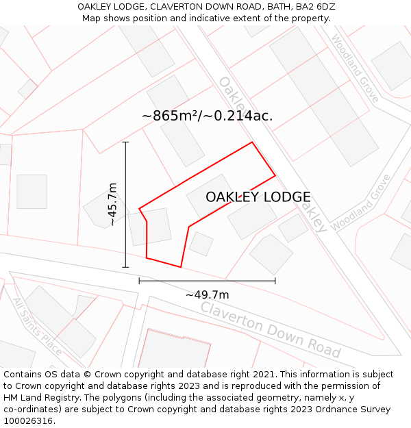 OAKLEY LODGE, CLAVERTON DOWN ROAD, BATH, BA2 6DZ: Plot and title map