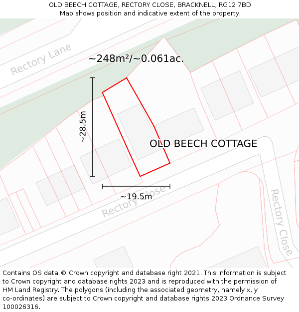 OLD BEECH COTTAGE, RECTORY CLOSE, BRACKNELL, RG12 7BD: Plot and title map