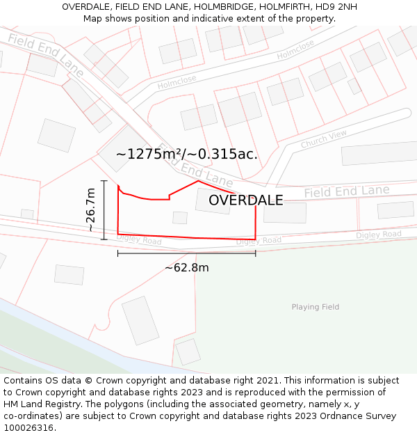 OVERDALE, FIELD END LANE, HOLMBRIDGE, HOLMFIRTH, HD9 2NH: Plot and title map