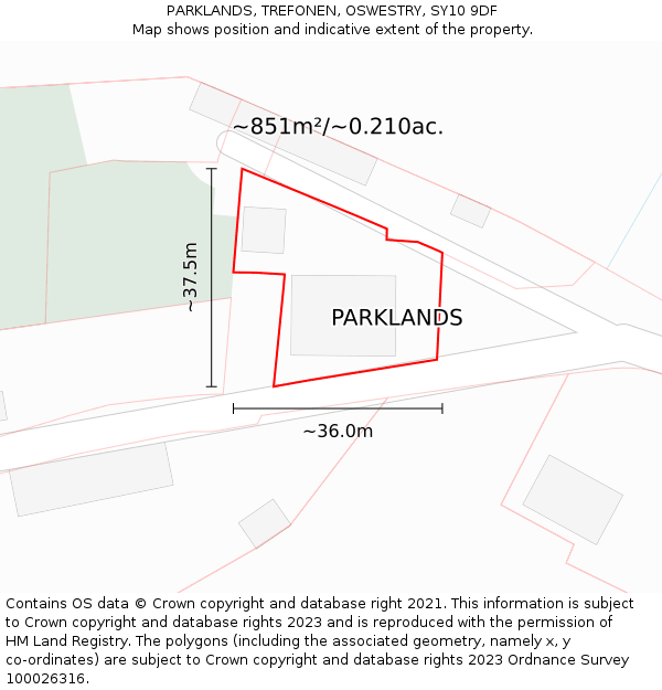 PARKLANDS, TREFONEN, OSWESTRY, SY10 9DF: Plot and title map