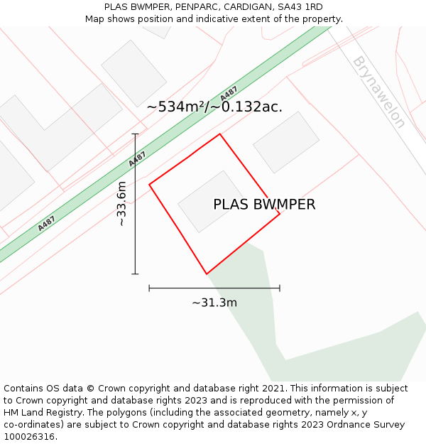 PLAS BWMPER, PENPARC, CARDIGAN, SA43 1RD: Plot and title map
