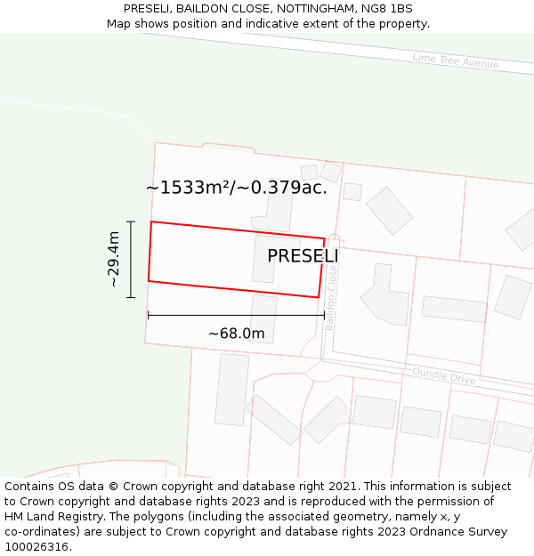 PRESELI, BAILDON CLOSE, NOTTINGHAM, NG8 1BS: Plot and title map