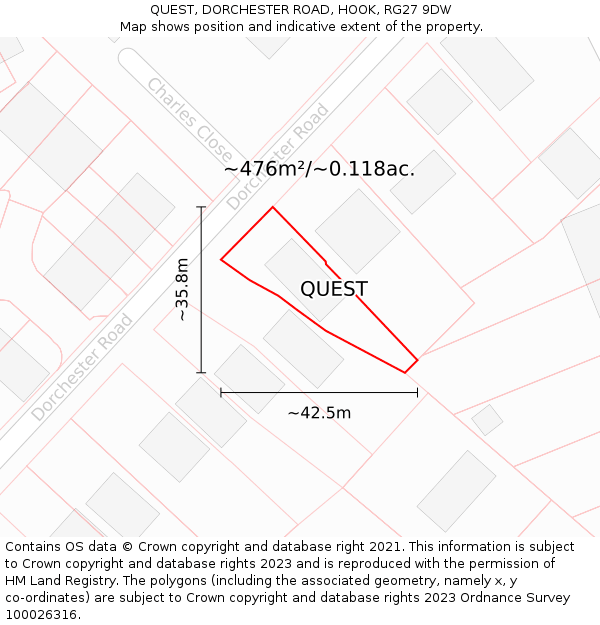 QUEST, DORCHESTER ROAD, HOOK, RG27 9DW: Plot and title map