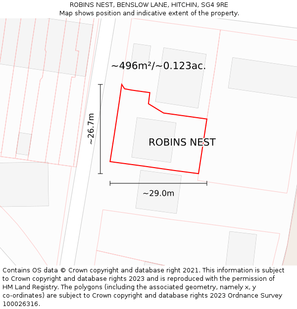 ROBINS NEST, BENSLOW LANE, HITCHIN, SG4 9RE: Plot and title map
