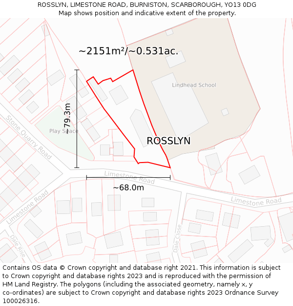 ROSSLYN, LIMESTONE ROAD, BURNISTON, SCARBOROUGH, YO13 0DG: Plot and title map