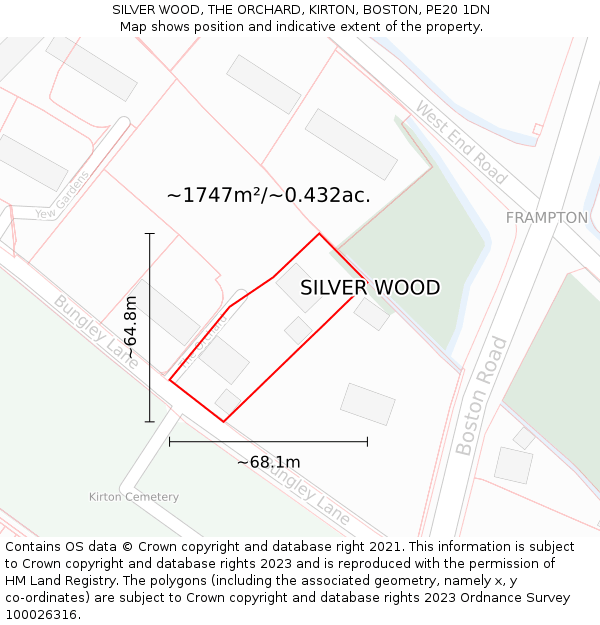 SILVER WOOD, THE ORCHARD, KIRTON, BOSTON, PE20 1DN: Plot and title map