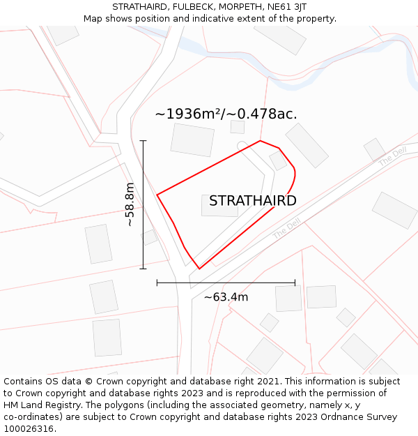 STRATHAIRD, FULBECK, MORPETH, NE61 3JT: Plot and title map