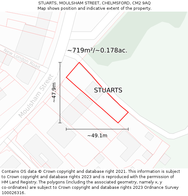 STUARTS, MOULSHAM STREET, CHELMSFORD, CM2 9AQ: Plot and title map