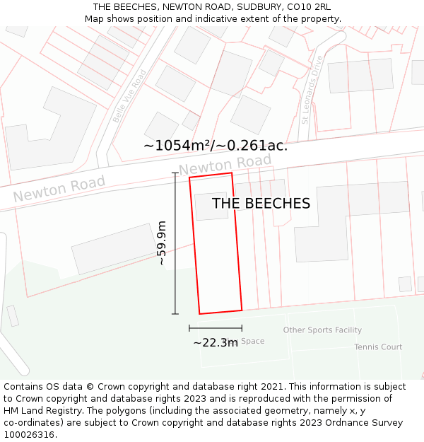 THE BEECHES, NEWTON ROAD, SUDBURY, CO10 2RL: Plot and title map