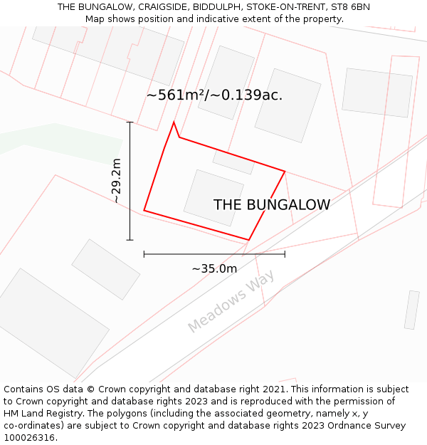 THE BUNGALOW, CRAIGSIDE, BIDDULPH, STOKE-ON-TRENT, ST8 6BN: Plot and title map