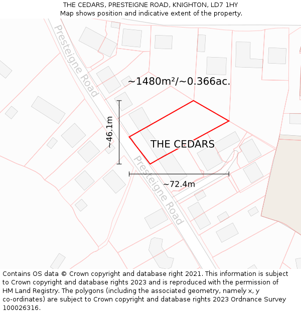 THE CEDARS, PRESTEIGNE ROAD, KNIGHTON, LD7 1HY: Plot and title map