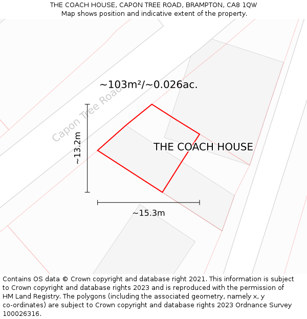 THE COACH HOUSE, CAPON TREE ROAD, BRAMPTON, CA8 1QW: Plot and title map
